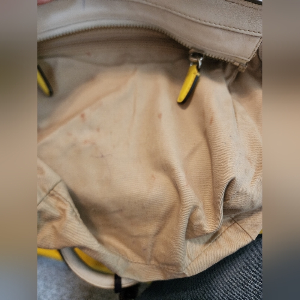 Used Coach tan, purple and yellow handbag - Picture 10 of 16